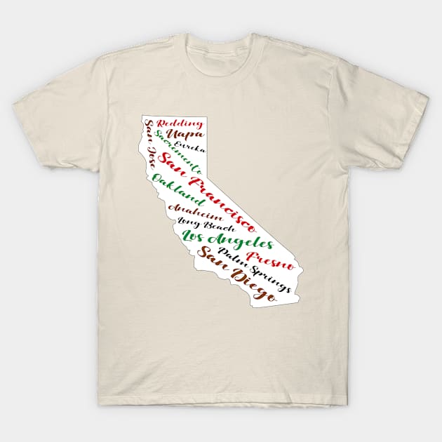 California Cities Word Art T-Shirt by InspiredQuotes